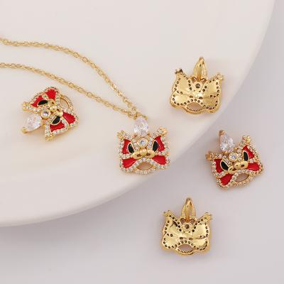 China Environmental Friendly Children's Cute Cartoon Tiger Head Pendant Charms 18k Chinese Gold Plated Irregular Shaped Brass Pendants for sale