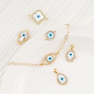 China Environment Friendly 18k Gold Plated Eye Zircon Shell Brass Pendant For Bracelet Colored Enamel Pendant for sale