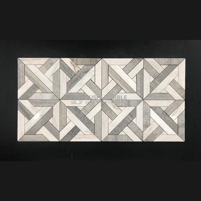 China Lexington Gold Calacatta Yushi White Marble Mosaic Tile Modern Stone Herringbone Marble Mosaic Tile for sale