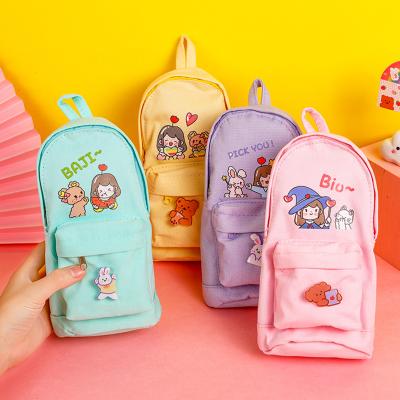 China Cute Zipper Top Kawaii Canvas Pencil Bag Large Capacity Cartoon Pencil Case Organizer Pen Bag Kids Gift School Stationery for sale