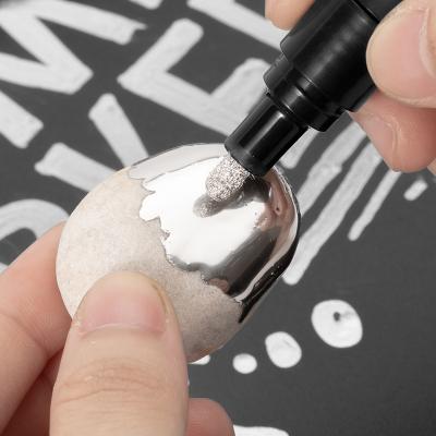 China Writing. Advertising.Promotion.Gift Water Based Paint Pen Shiny Silver Rocks Glass DIY Waterproof Chrome Wooden Liquid Marker Mirror Paint For Artist for sale