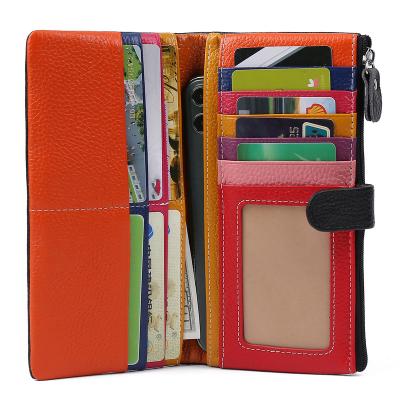 China Fashionable Genuine Leather Luxury RFID Blocking Wallet Large Capacity Credit Card Phone Holder Organizer for Women for sale