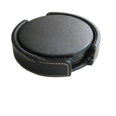 China Viable Custom New Unique Promotional Design Rounded PU Black Leather Hot Drink Coasters for sale