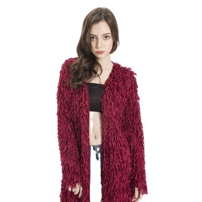 China 2022 autumn fall Anti-wrinkle women's clothing fashionable women coat long sleeve tassel knitted cardigan red black knit coats for ladies for sale