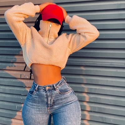 China 2021 Best Design Autumn Winter Breathable Women Shear High Neck Sweatshirt Crop Top for sale