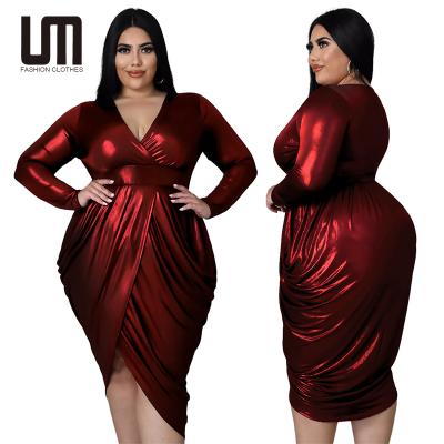 China Liu Ming New Arrivals Women Casual Breathable V-Neckline Long Sheath Irregular Nightclub Plus Size Party Dress For Ladies for sale