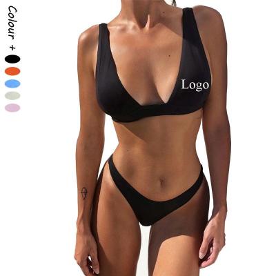 China 2021 New Breathable Crop Top Bikini Women's Swimwear Solid-color Bikini Set Swimsuit Brazilian Swimming Wear for sale