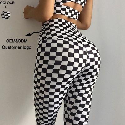 China Gym Activewear Gym Equipment High Waist Plaid Tights Sexy Yoga Gaiters For Women Breathable for sale