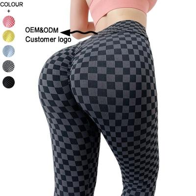 China Breathable Wholesale Sports Control Tummy Control High Waist Plaid Workout Pants Sexy Ass Butt Yoga Gym Leggings Crack! crack! for women for sale