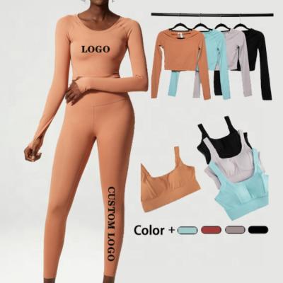 China Moq Activewear Breathable Gym Sports Bottoms Wear Women's Athleisure Sets Logo Crop Top Mesh Legging Workout Wear Custom Set for sale