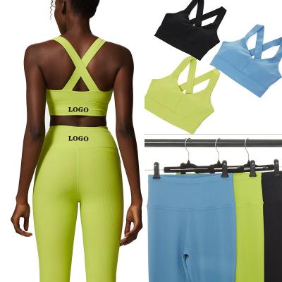 China Fashion Sportswear Gym Yoga Wear Ribbed Women's Breathable Gym Leggings Set Yoga Two-Piece Suit for sale