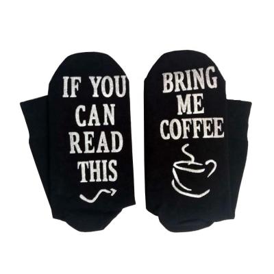 China Wholesale unisex anti slip cotton crew socks - IF YOU CAN READ THIS TAKE ME COFFEE printed funny socks for sale