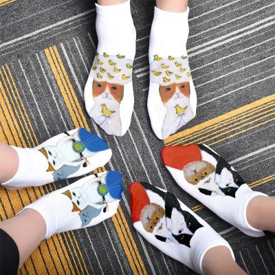 China Multiple Funny Kitten Unisex Short Socks Creative Cat Face Happy Low Ankle Cute Cartoon QUICK DRY Colorful Hits QUICK DRY New 3D Printing for sale