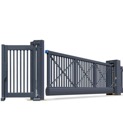 China Automatic Easily Assembled Opener With Pedestrian Aluminum By Sliding Modern Metal Aluminum Gated Driveway Gate And Barrier for sale