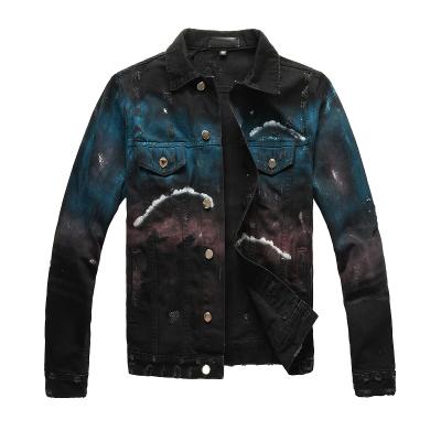 China High street viable hot classic hand-painted graffiti jacket new brand jeans sale slim men's denim jacket jacket for sale