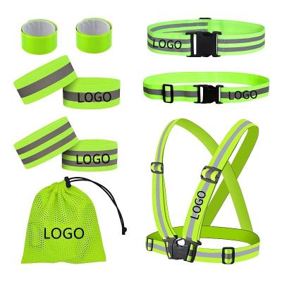 China High Visibility RTS Full Set Reflective High Visibility Safety Vest Elastic Adjustable Bands Set Running Sash Sport Gear Pack Custom Logo for sale