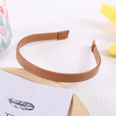 China 2021 Soft New High Quality Soft Colored PU Leather Headband Thin Circle Thin Hair Solid Color Leather Headband for sale