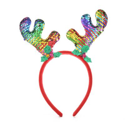 China 2021 New Hot Sale Polyester Christmas Decoration Headband With Ear New Design Christmas Reindeer Headband for sale