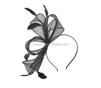 China eco-friendly best selling eco-friendly sinamay style bow tie with feather headband wedding headband tea feather headband for sale