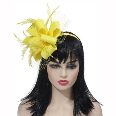 China Pretty Yellow Satin Fascinators Weddings Ladies Day Drop Lady Large Headband Aliceband Lady Lady Fascinator Hat Fashional for sale