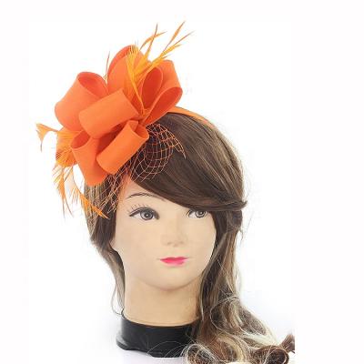 China Fashional Pretty Lady Handmade Satin Hair Band Pretty Lady Feather Fascinators Wedding Party Veil Orange Headband Fascinator Accessory for sale