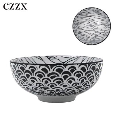 China Sustainable Bulk Unique Blue Restaurant Printed Ceramic Food Rice Serving Bowls for sale