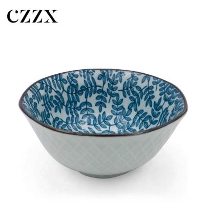 China Sustainable Bulk Vintage Printed Ceramic Tableware Soup Noodle Bowls for sale