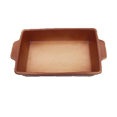 China Viable BBQ pizza porcelain bakeware rectangle dish ceramic baking cake pan with handles for sale