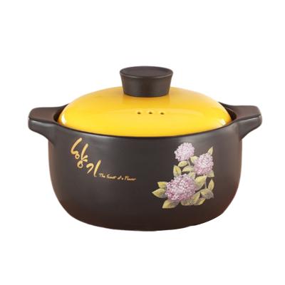 China Durable Matte Black Flower Decal Ceramic Dinner Beware Casserole With Yellow Lid Dinnerware for sale