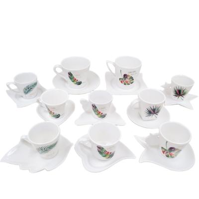 China Multi-pattern Multi-pattern Printed Sustainable Plant Leaf Pattern Ceramic Coffee Tea Cup And Saucer For Sale for sale