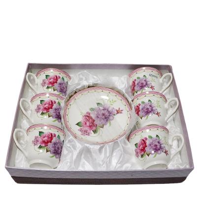 China Sustainable Ceramic Colorful Printing Tea Cup And Saucer Set For Wedding for sale