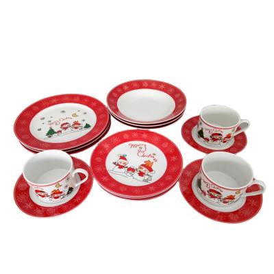 China Viable Wholesale Exquisite Western 20pcs Dinner Pay Attention Red Porcelain Christmas Dinnerware Sets for sale