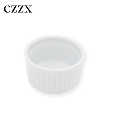 China Viable Simple Heat Resistant Chinese White Round Stripes Small Small Vertical Cute Dessert Ramekin for sale