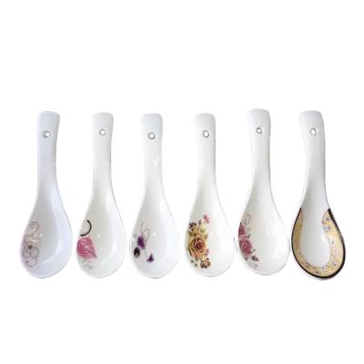 China Design Flower Patterns Viable Fancy Ceramic Soup Spoon For Party for sale