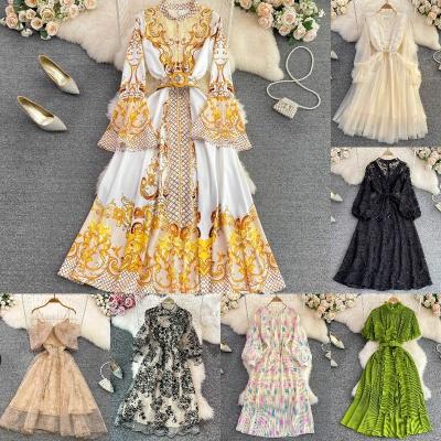 China Anti-wrinkle wholesale sexy single breasted casual flower dress 2023 summer new temperament V-neck lace for sale