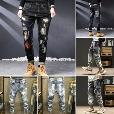 China Breathable Chinese factory produces new fashion summer trend men's handsome wide foot leisure stretch jeans wholesale for sale