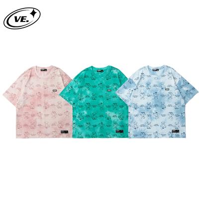 China VEGORRS 2021 Compressed Cute Cartoon T Shirt Link Dyed Multiple Color Design Fashion Round Neck Men Unisex Streetwear T Shirt for sale