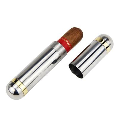 China Portable Cigar Tubes Cigarette Container Stainless Steel Single Cigar Tube Stocked for sale