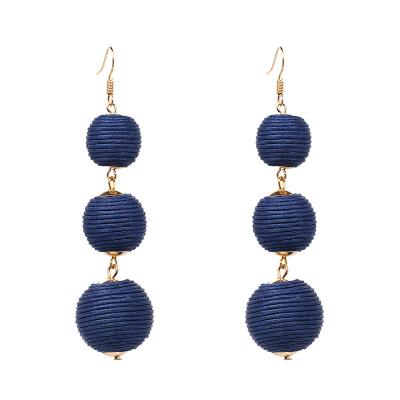 China Vintage & originality & Festival Yarn Ball Dangle Earrings For Women Brinco Pom Pom Drop Earrings Beaded Ball Boho Jewelry for sale