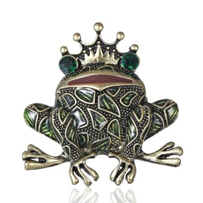 China Vintage & originality & 2018 Festival Fashion Mens Vintage Frog King Prince Brooches For Women Green Crystal Enamel Brooch Pins For Party Christmas Pin for sale