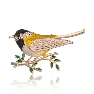 China Vintage & originality & 2018 Festival Fashion Jewelry Rhinestone Enamel Sparrow Cute Bird Pin Boho Design For Women Animal Dress for sale