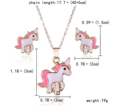 China 2018 Enamel Cute Cute Unicorn Shaped Jewelry Set Children Gold Pendant Necklace and Earring for sale