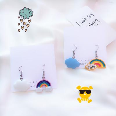 China BOHEMIA 2021 New Cute White Rainbow Stud Earrings Delicate Clouds For Women Girls Ear Jewelry Wholesale Gifts for sale