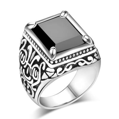 China Vintage & originality & 2018 Ethnic Tibetan Silver Vintage Seal Ring Metal Punk Rock Square Textured Stone Ring For Men Accessories Gift for sale