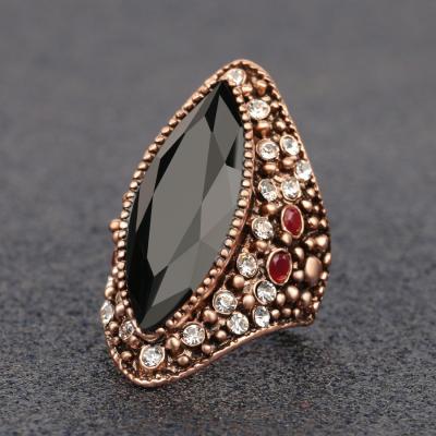 China Vintage & originality & 2018 Bohemian Punk Big Crystal Antique Gold Ring Luxury Textured Blue Stone Rings For Women Vintage Turkish Jewelry for sale