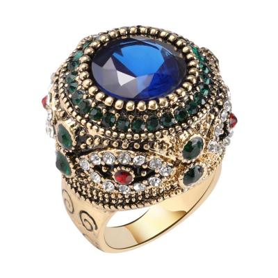 China Vintage & originality & 2018 Fashion Punk Gold Fashion Inlay D.C.A. Crystal Punk Charm King Ring Resin Ring For Women Bohemian Blue Antique Vintage Jewelry for sale