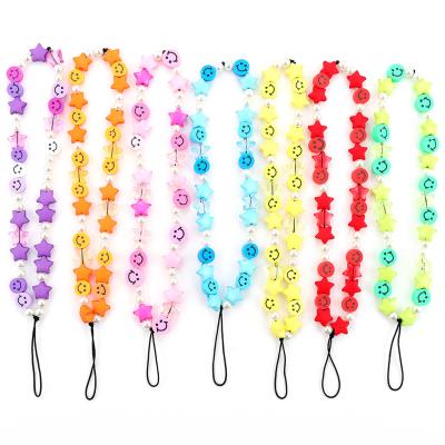 China Vintage & originality & Baroque & New Boho Cell Phone Strap Colorful Smile Pearl Star Lanyard Pottery Soft Rope For Women Cell Phone Case Rope Beads Hanging Chain for sale