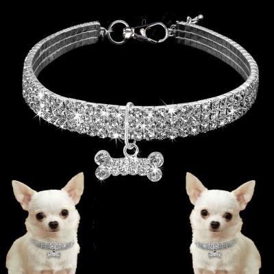 China Cat Collar Baby Puppy Dogs Elastic Shiny Safety Viable Adjustable Collar With Diamante Rhinestone Neck Strap Small Pet Accessories for sale