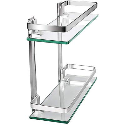 China Wall Mounted Type 2-Tier Bathroom Wall Mounted Rectangular Aluminum Glass Shelves for sale