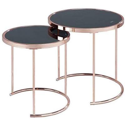 China Easy To Clean Round Nesting 2 Glass Side Table Set Modern Set for sale